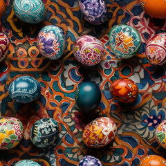 Fototapeta na wymiar Random Seamless Background Decorative Easter Egg Theme - Generative AI.
