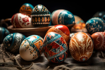 Fototapeta na wymiar Easter Eggs Decorated with Colorful Designs, Generative AI