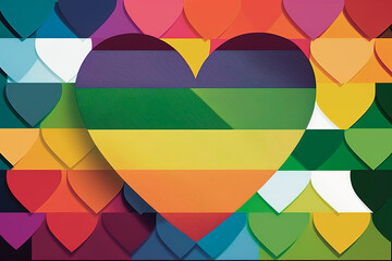Love in Every Color: A Multicolored Rainbow Hearts Symbolizing Acceptance and Inclusivity in the LGBTQ+ Community. Celebrate Love, Acceptance and Equality. Flat vector illustration. Generative AI.