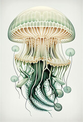 Ernst Haeckel-inspired Illustration of a Beautiful Jellyfish - Generative AI