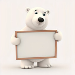Polar Bear with blank sign. Generative AI