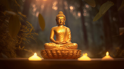 Buddha Purnima Holiday Background. Illustration AI Generative - obrazy, fototapety, plakaty