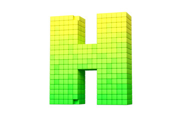 Fototapeta premium Pixel art font letter H in yellow to green color scheme. High quality 3D rendering.