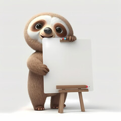 Sloth with blank sign. Generative AI