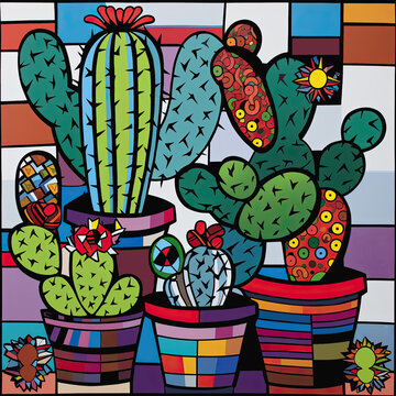 a fun cartoon of cacti - generative ai 