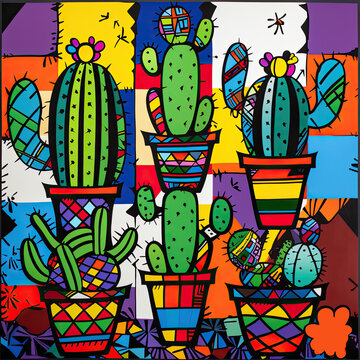 a fun cartoon of cacti - generative ai 