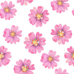 Obraz na płótnie Canvas Flowers pink blossom seamless pattern. Floral wallpaper isolated on white background. Generative AIGenerative AI