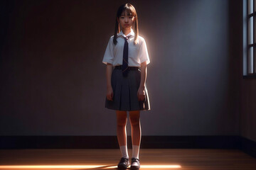 Portrait of schoolgirl in a white shirt. Generative AI