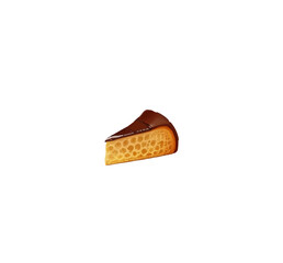 cartoon triangular portion of cake with chocolate surface. Vector illustration