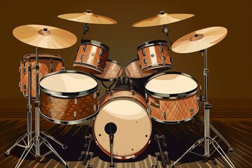 Fototapeta na wymiar Drum set with cymbals and pedals. Generative AI