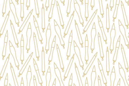 golden seamless pattern with japanese writing brushes- vector illustration