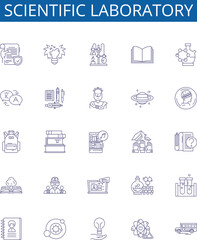 Scientific laboratory line icons signs set. Design collection of Scientific, Laboratory, Testing, Research, Instruments, Experiments, Chemicals, Analysis outline concept vector illustrations
