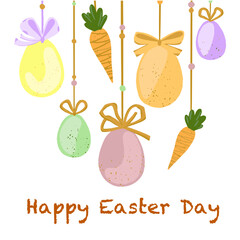 Happy Easter banner, poster, greeting card. Trendy Easter design with typography, bunnies, flowers, eggs, bunny ears, in pastel colors. Modern minimal style