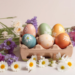 Close - Up of Easter Eggs with Stunningly Detailed Floral Patterns. Generative AI.