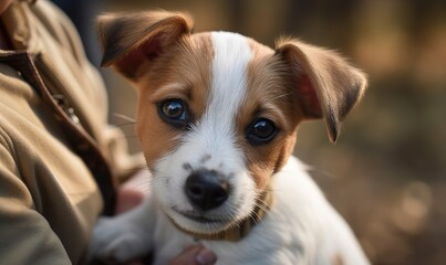 Jack Russell terrier in the hands of a girl, generative AI