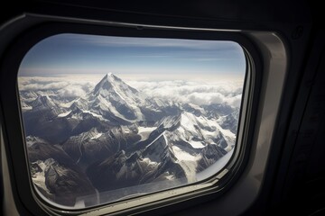 Fototapeta premium A view of Mount Everest from a plane. Generative AI.