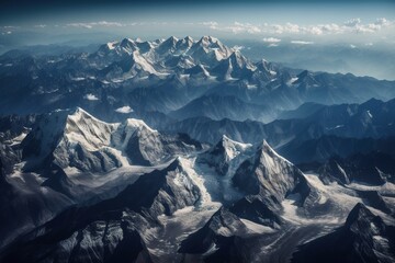 Fototapeta na wymiar A view of Mount Everest from a plane. Generative AI.