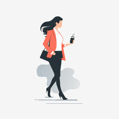 An office woman walks with coffee in her hands. Stylish girl with coffee