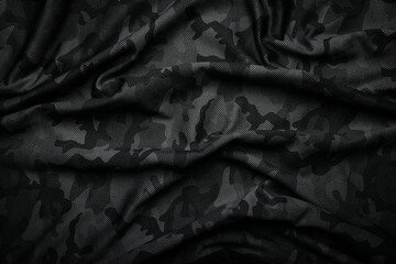 Naklejka na ściany i meble Camouflage pattern. Trendy dark gray camouflage fabric. Military texture. Dark back.