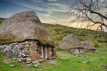 Braña La Corra flock of shepherds, Camin Real de la Mesa, Somiedo Natural Park and Biosphere Reserve, Arbellales village, Saliencia valley, Asturias, Spain