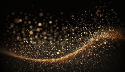 Fototapeta na wymiar Golden glitter lights on isolated on dark background gold glitter dust defocused texture abstract sparkle particle bokeh, Awards background