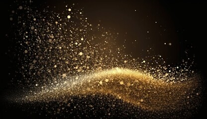 Fototapeta na wymiar Golden glitter lights on isolated on dark background gold glitter dust defocused texture abstract sparkle particle bokeh, Awards background