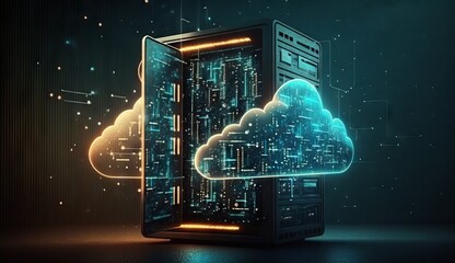 Digital cloud data storage, Servers, digital concept cloudscape digital online service for global network database backup computer