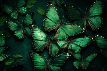green butterflies against green background  Generative AI