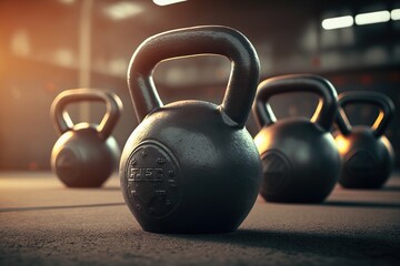 Naklejka na ściany i meble Kettlebells in the gym. Sports life. Sports and weightlifting.
