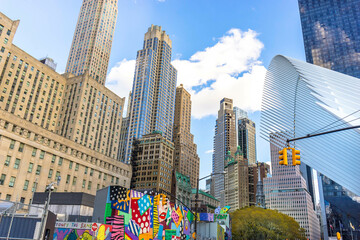 Street View of Manhattan New York at sunny day 