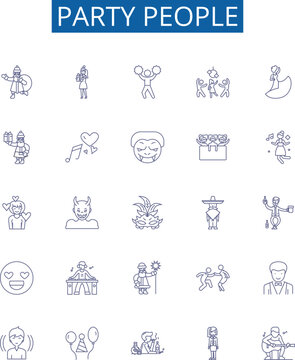 Party people line icons signs set. Design collection of Festive, revelers, merrymakers, attendants, celebrants, guests, invitees, merry goers outline concept vector illustrations