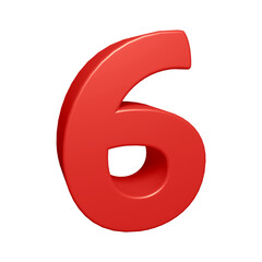 Red number 6 in 3d rendering for math, business and education concept