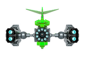 steam punk spaceship in white background rear view