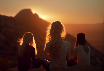 Meditating at sunset on the mountain created by AI
