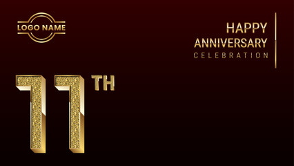 11th Anniversary template design concept with golden number. Vector Template
