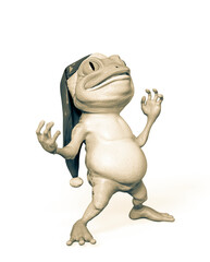 santa frog cartoon is looking up