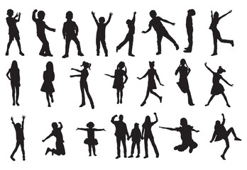 Collection Isolated fun Boy and Girl, Set Of Children in Silhouette Kids, Vector