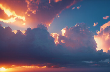 Sky landscape. Cloudscape. Breathtaking sky with clouds and sunshine. Generative AI.