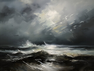 Fototapeta na wymiar Storm in the ocean, oil paint. Generative AI