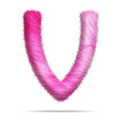 Alphabet letter v design with pink fur texture
