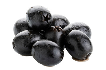 Group of black olives isolated on a white background. 