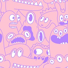 Cartoon monsters seamless emoticons aliens pattern for kids clothes print and wrapping paper and fabrics