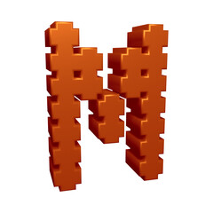 Brown alphabet letter m in 3d rendering with modern style