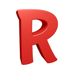 Red alphabet letter r in 3d rendering