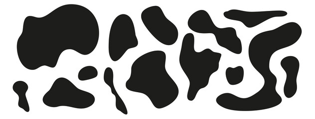 Fototapeta na wymiar Organic shaped blobs. Black Irregular abstract blob isolated. Liquid shape, simple water forms set
