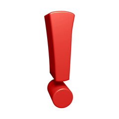 Red exclamation mark symbol or icon design in 3d rendering 
