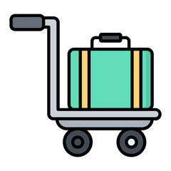 Luggage Trolley Line Color Icon
