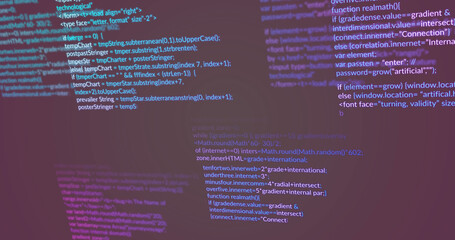 Naklejka premium Image of computer data processing over dark background