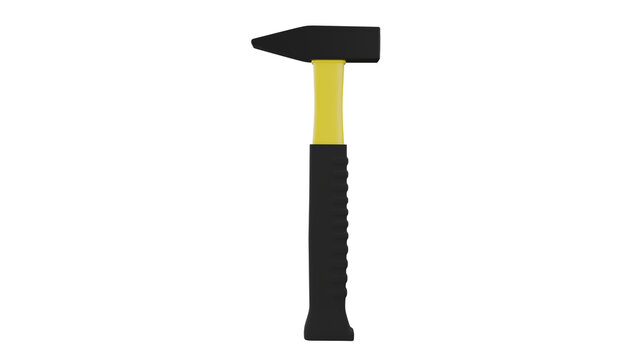 Yellow straight peen hammer isolated on transparent background. building concept. 3D render