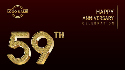 59th Anniversary template design concept with golden number. Vector Template